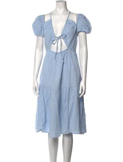 Pre-owned Emilia George Tie Neck Midi Length Dress W/ Tags In Blue
