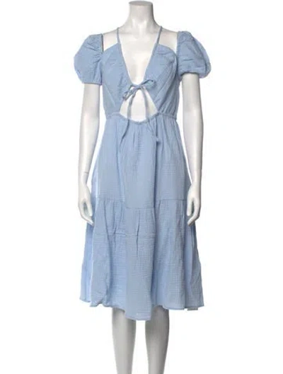 Pre-owned Emilia George Tie Neck Midi Length Dress W/ Tags In Blue