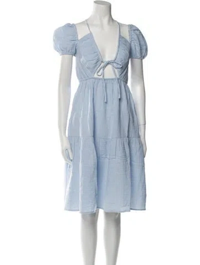 Pre-owned Emilia George Tie Neck Midi Length Dress W/ Tags In Blue