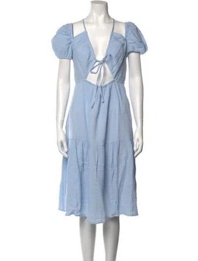 Pre-owned Emilia George Tie Neck Midi Length Dress W/ Tags In Blue