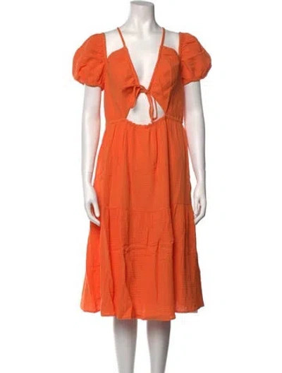 Pre-owned Emilia George Tie Neck Midi Length Dress W/ Tags In Orange