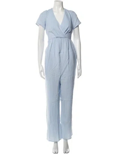 Pre-owned Emilia George V-neck Jumpsuit W/ Tags In Blue