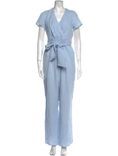 Pre-owned Emilia George V-neck Jumpsuit W/ Tags In Blue