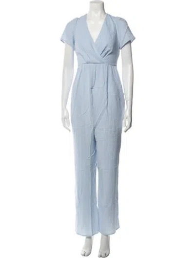 Pre-owned Emilia George V-neck Jumpsuit W/ Tags In Blue