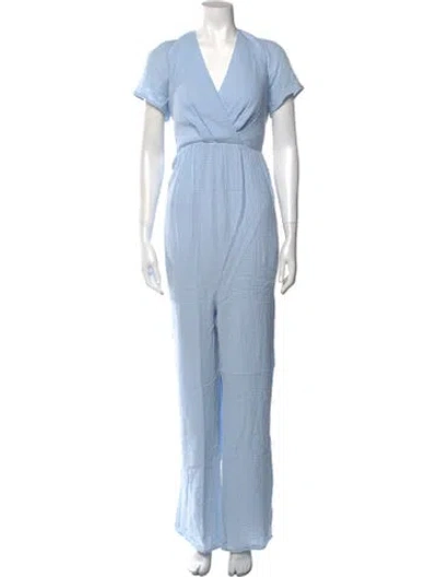 Pre-owned Emilia George V-neck Jumpsuit W/ Tags In Blue