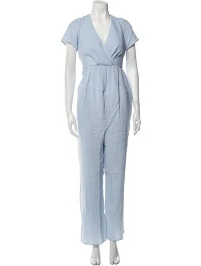 Pre-owned Emilia George V-neck Jumpsuit W/ Tags In Blue