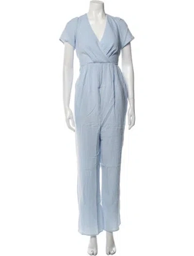 Pre-owned Emilia George V-neck Jumpsuit W/ Tags In Blue