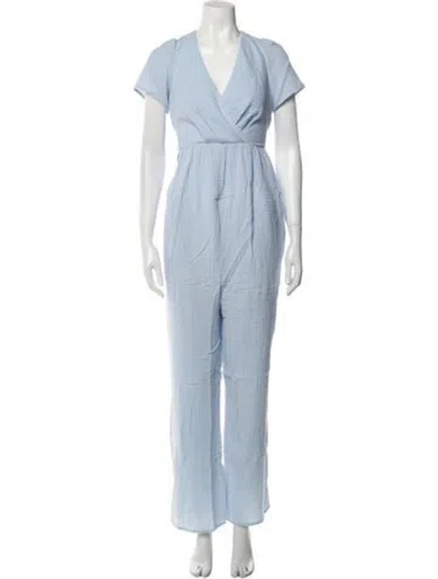 Pre-owned Emilia George V-neck Jumpsuit W/ Tags In Blue