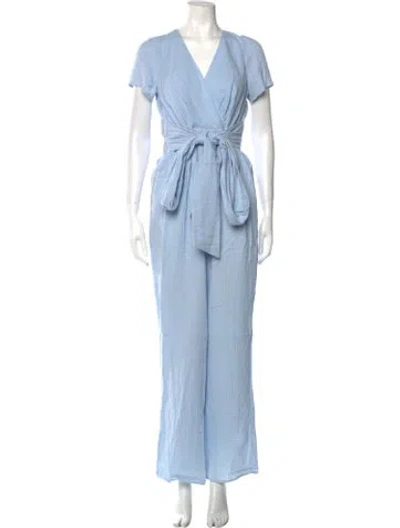 Pre-owned Emilia George V-neck Jumpsuit W/ Tags In Blue