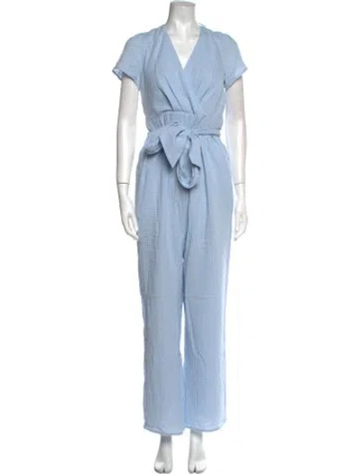 Pre-owned Emilia George V-neck Jumpsuit W/ Tags In Blue