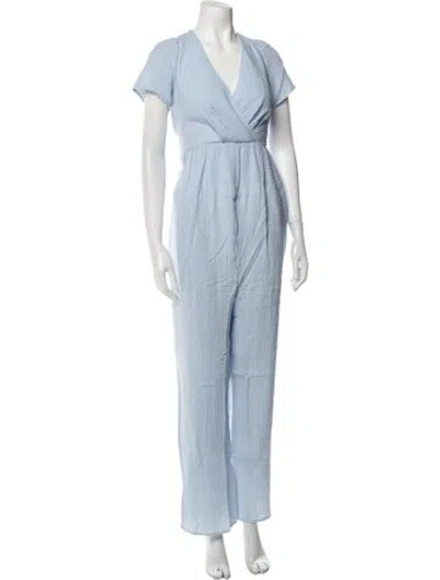 Pre-owned Emilia George V-neck Jumpsuit W/ Tags In Blue