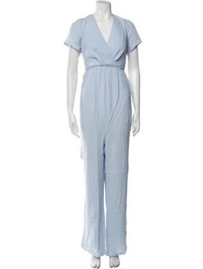 Pre-owned Emilia George V-neck Jumpsuit W/ Tags In Blue
