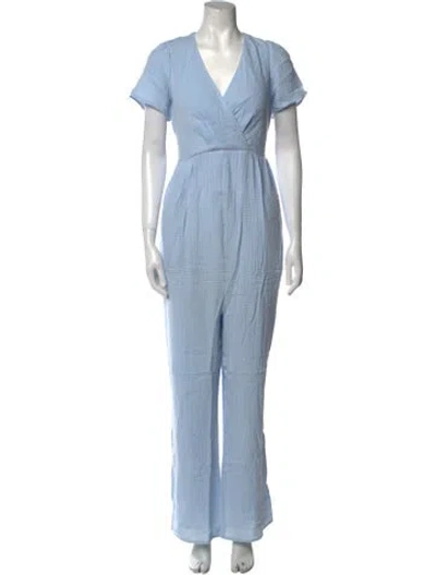 Pre-owned Emilia George V-neck Jumpsuit W/ Tags In Blue