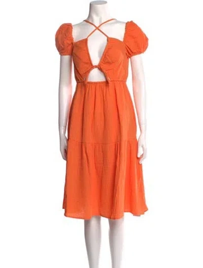Pre-owned Emilia George V-neck Knee-length Dress In Orange
