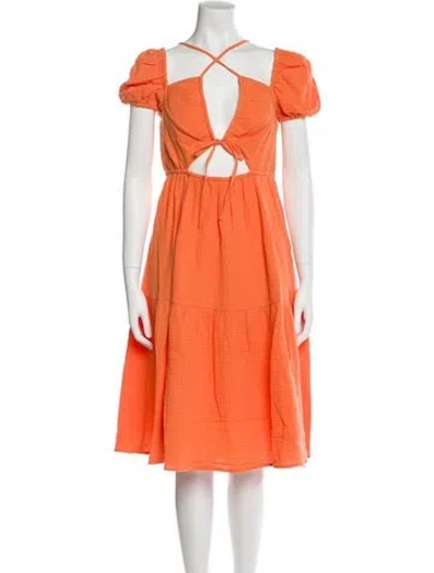 Pre-owned Emilia George V-neck Knee-length Dress W/ Tags In Orange
