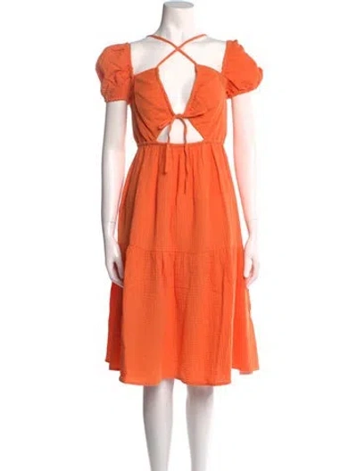 Pre-owned Emilia George V-neck Knee-length Dress W/ Tags In Orange