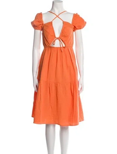 Pre-owned Emilia George V-neck Knee-length Dress W/ Tags In Orange