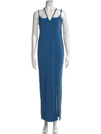 Pre-owned Emilia George V-neck Long Dress In Blue