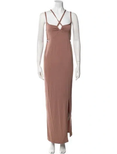 Pre-owned Emilia George V-neck Long Dress In Brown