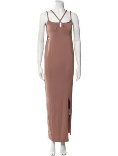 Pre-owned Emilia George V-neck Long Dress In Brown