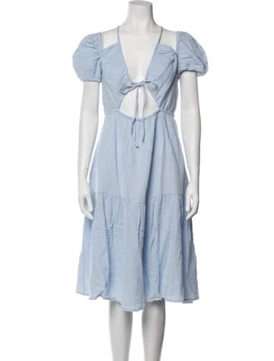 Pre-owned Emilia George V-neck Midi Length Dress W/ Tags In Blue