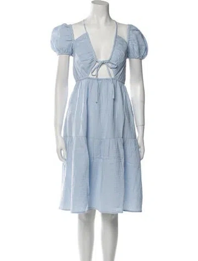 Pre-owned Emilia George V-neck Midi Length Dress W/ Tags In Blue