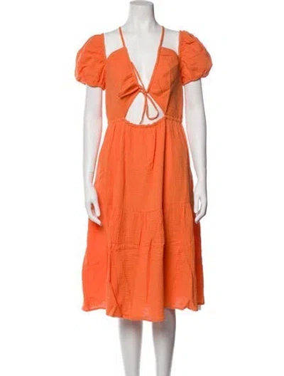 Pre-owned Emilia George V-neck Midi Length Dress W/ Tags In Orange