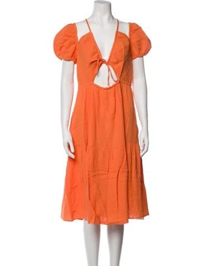 Pre-owned Emilia George V-neck Midi Length Dress W/ Tags In Orange