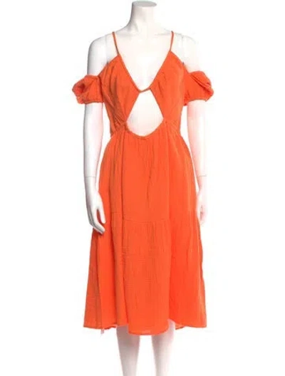 Pre-owned Emilia George V-neck Midi Length Dress W/ Tags In Orange