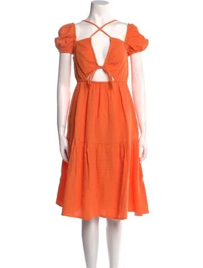 Pre-owned Emilia George V-neck Midi Length Dress W/ Tags In Orange