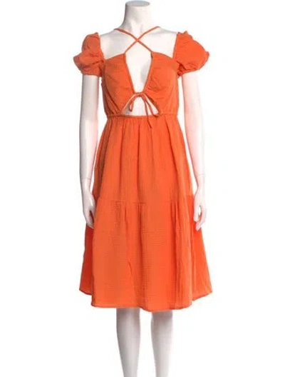 Pre-owned Emilia George V-neck Midi Length Dress W/ Tags In Orange