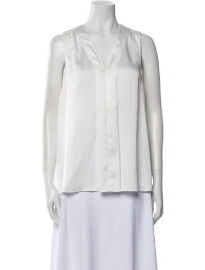 Pre-owned Emilia George V-neck Sleeveless Button-up Top In White
