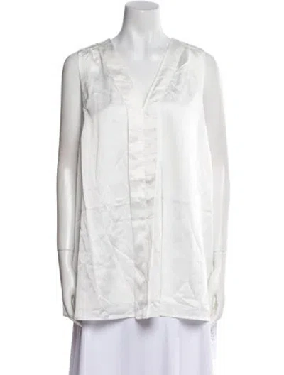 Pre-owned Emilia George V-neck Sleeveless Button-up Top In White
