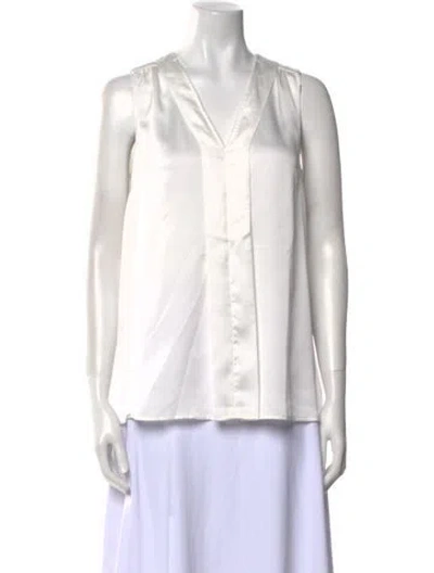 Pre-owned Emilia George V-neck Sleeveless Button-up Top In White