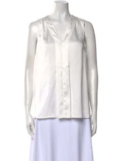 Pre-owned Emilia George V-neck Sleeveless Button-up Top In White