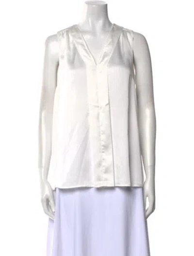 Pre-owned Emilia George V-neck Sleeveless Button-up Top In White