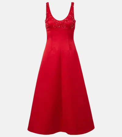 Emilia Wickstead Abella Embellished Satin Midi Dress In Bright Red 