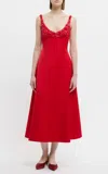 Emilia Wickstead Abella Embellished Satin Midi Dress In Red