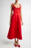 Emilia Wickstead Abella Embellished Yoke Double Satin Midi Dress In Bright Red