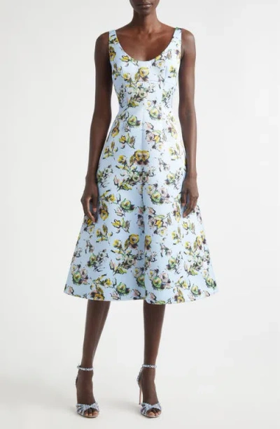 Emilia Wickstead Abella Floral-print Satin Midi Dress In Green