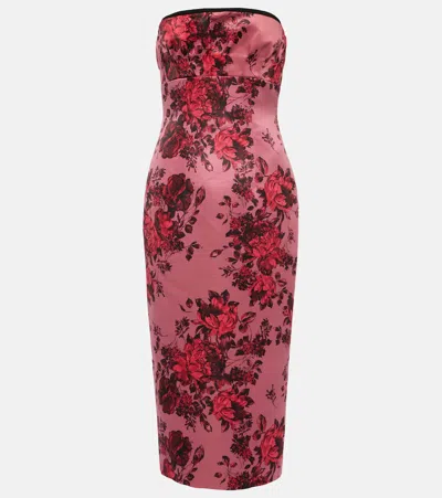 Emilia Wickstead Adalina Floral Strapless Midi Dress In Pink