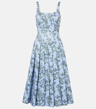 Emilia Wickstead Adele Floral Pleated Midi Dress In Blue