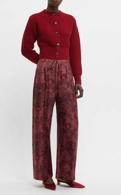 Emilia Wickstead Albert Fitted Wool Cardigan In Burgundy