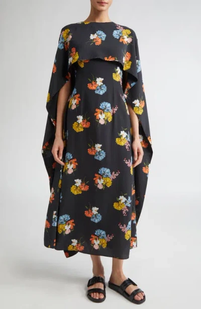 Emilia Wickstead Alphonse Floral Silk Crêpe De Chine Cape Dress In Black