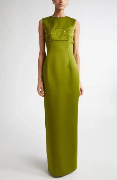 Emilia Wickstead Amadine Embellished Doppio Satin Dress In Green
