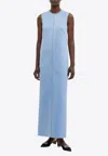Emilia Wickstead Amon Embellished Satin Maxi Dress In Light Blue