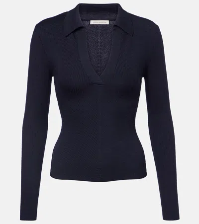 EMILIA WICKSTEAD AUSTIN RIBBED-KNIT WOOL POLO SWEATER