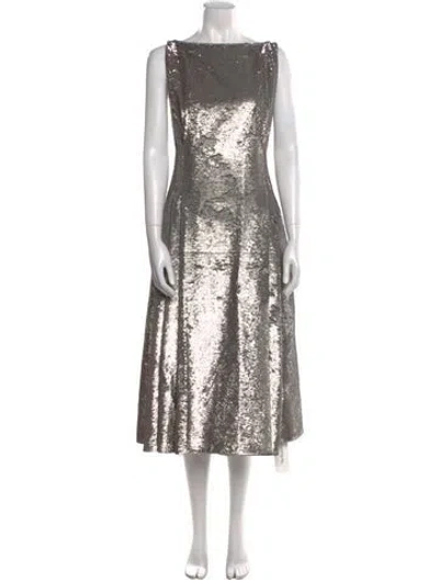 Pre-owned Emilia Wickstead Bateau Neckline Midi Length Dress In Silver