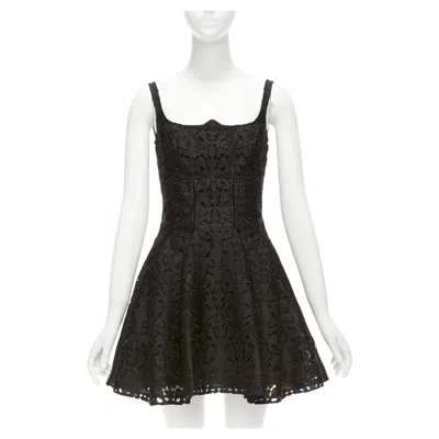 Pre-owned Emilia Wickstead Black Floral Lace Paisley Scalloped Neckline Flared Dress Uk8 S