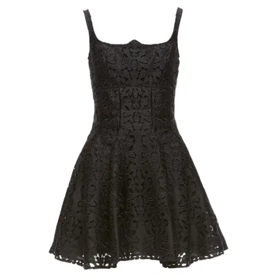 Pre-owned Emilia Wickstead Black Floral Lace Paisley Scalloped Neckline Flared Dress Uk8 S